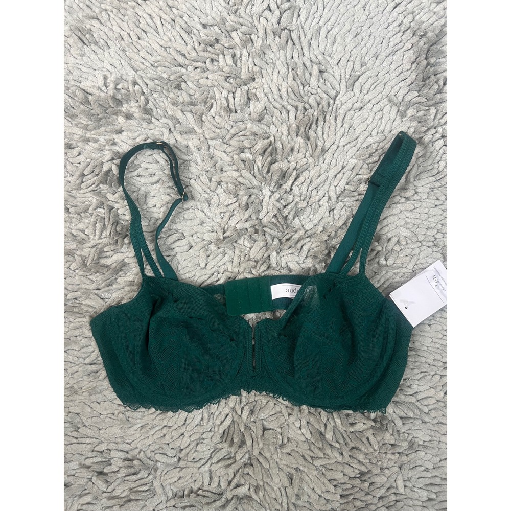 Auden Womens 36B Forest Green Lace Unlined Balconette Bra Underwire NWT